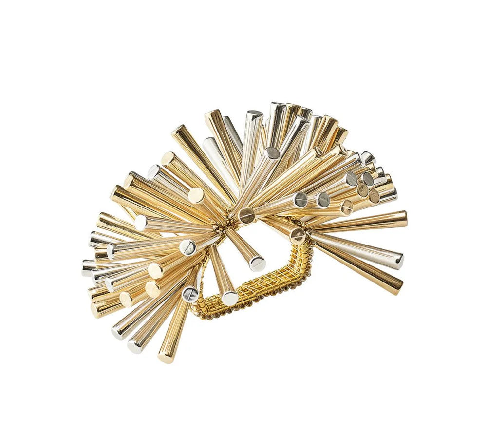 Kim Seybert Fringe Napkin Rings in Gold & Silver, Set/4