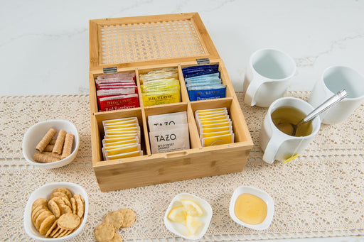Lipper International Bamboo Tea Box with Rattan Top, 6 sections