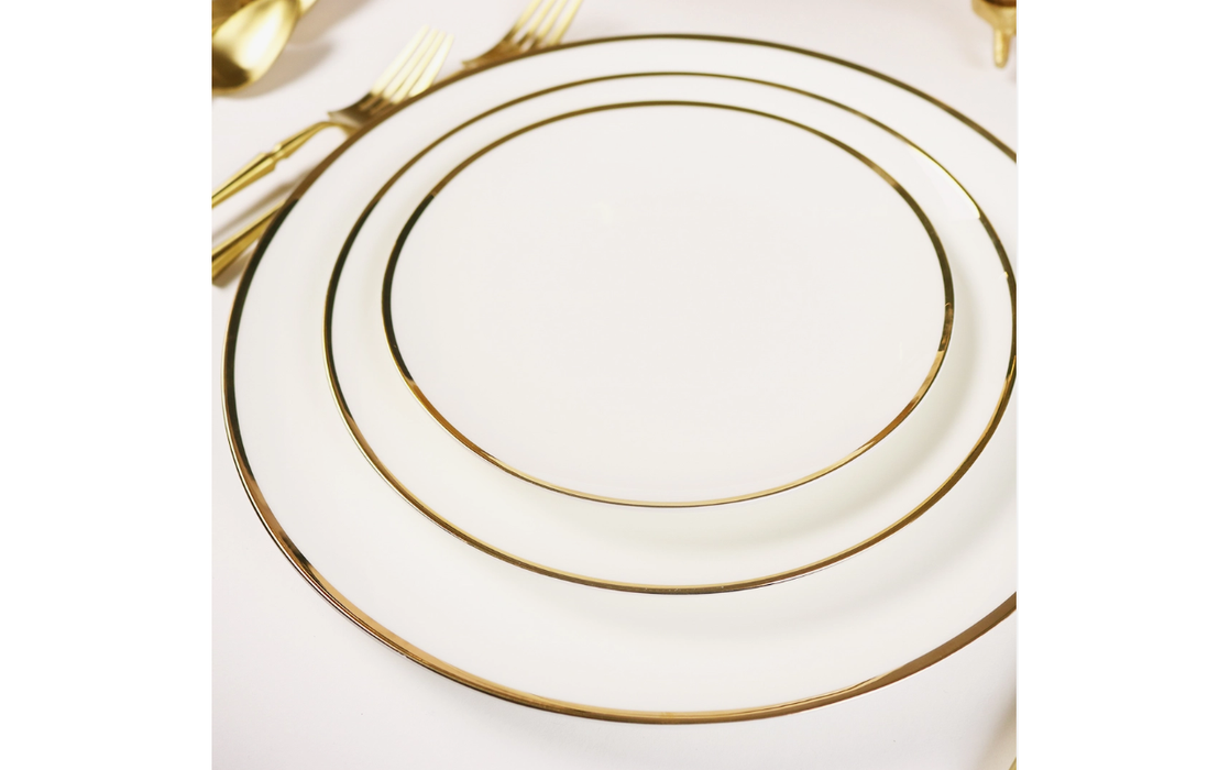 Little White Dish Narrow Gold Rim Dinnerware, Set/4