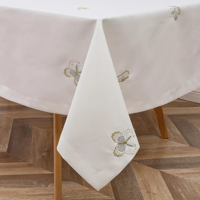 Majestic Polyester Linen Look Tablecloth, Silver/Gold Butterfly Design