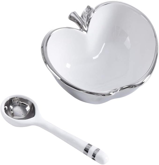 Pampa Bay Apple Honey Dish w/ Spoon, White/Silver