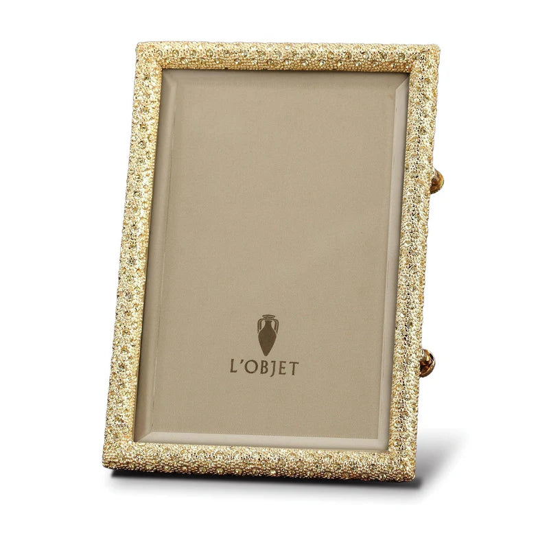 L'Objet Rectangular Gold Pave Frame w/ Multi Color Crystals