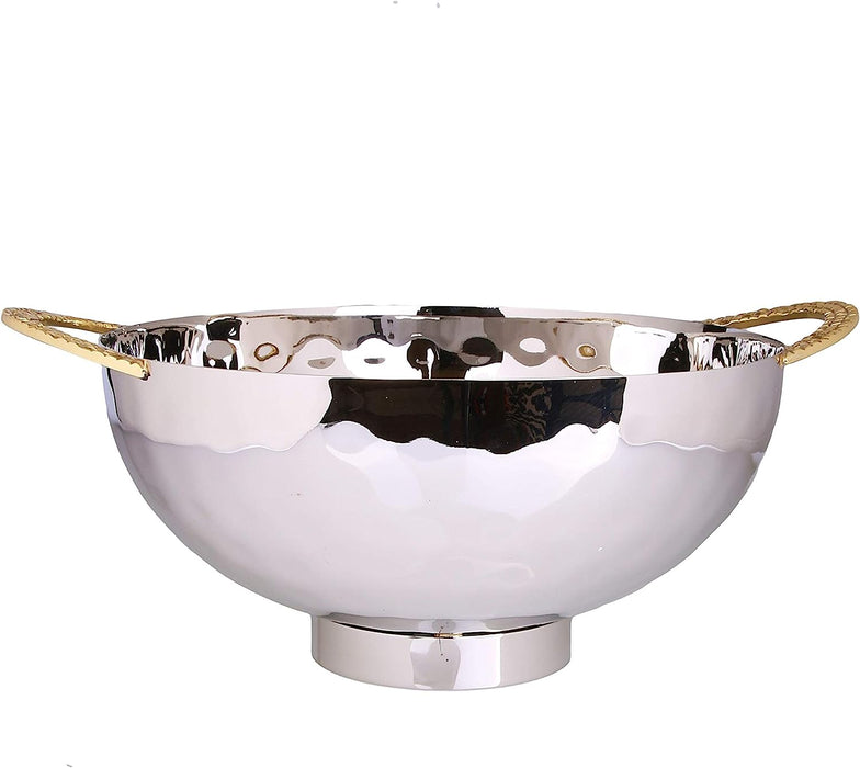 Classic Touch Stainless Steel Salad Bowl with Mosaic Handles