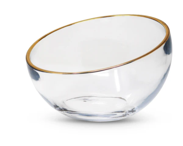 Vivience Glass Salad Bowl with Gold Rim