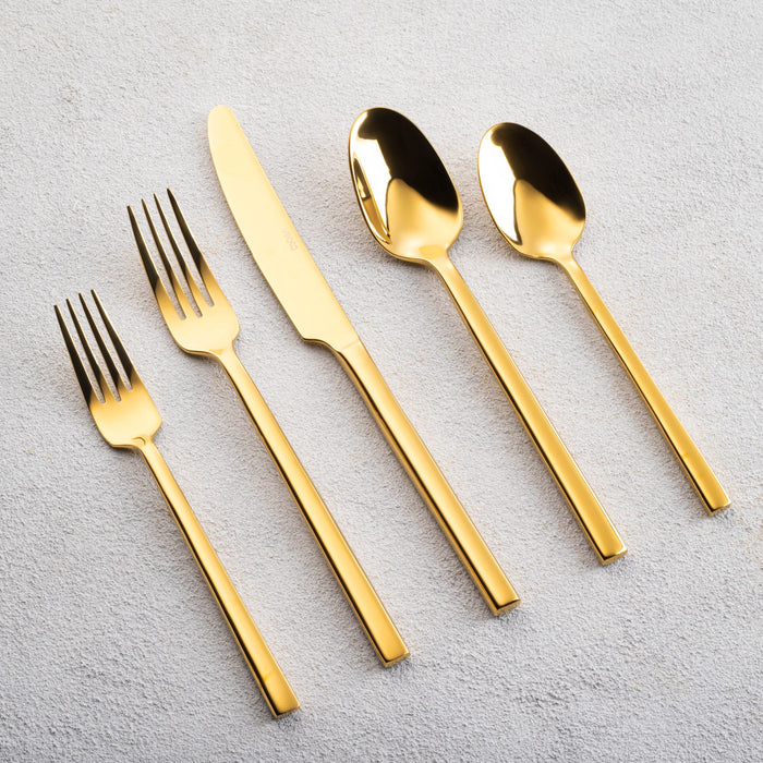 Vikko Crown - Sapphire, Gold Handle 18/10 SS, Square Flatware, 20 Pc Set