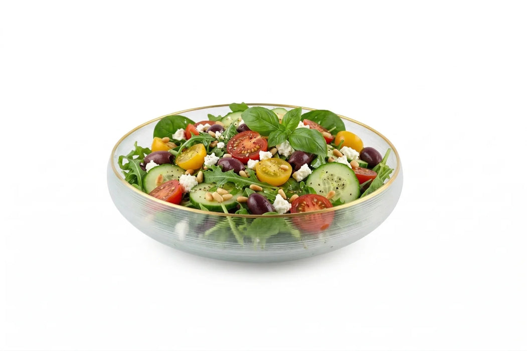 Vivience Curved Glass Bowl with Gold Rim