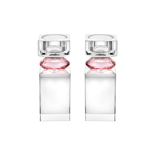Vivience Tall Tea Light Candle Holders with Colored Diamond on Foot, Set/2