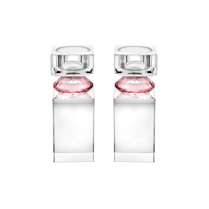 Vivience Tall Tea Light Candle Holders with Colored Diamond on Foot, Set/2