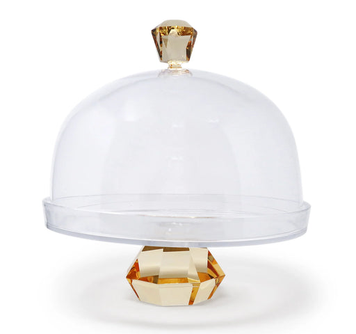 Vivience Glass Cake Dome with Colored Diamond Base and Knob