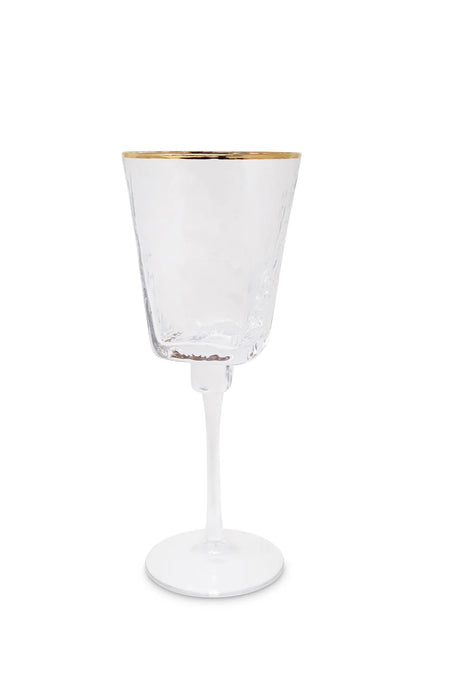 Vivience Hammered Square Wine Glasses with Gold Rim, Set/6