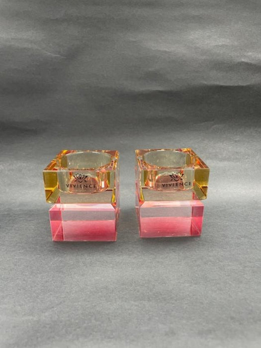 Vivience Tea Light Holders, Amber/Pink, Set/2