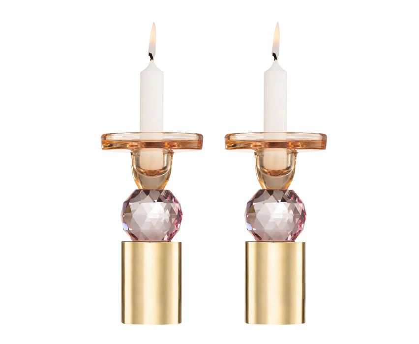 Vivience Pink Crystal Candlesticks, Set/2