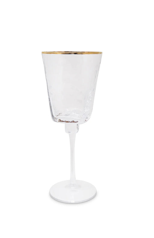 Vivience Hammered Square Wine Glasses with Gold Rim, Set/6