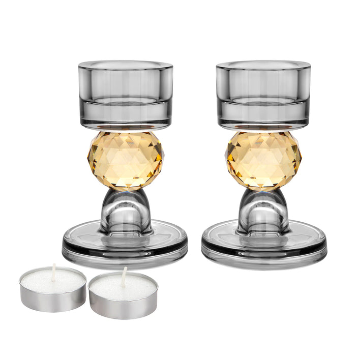 Vivience Tea Light Candle Holders, Smoke with Amber Ball Detail, Set/2