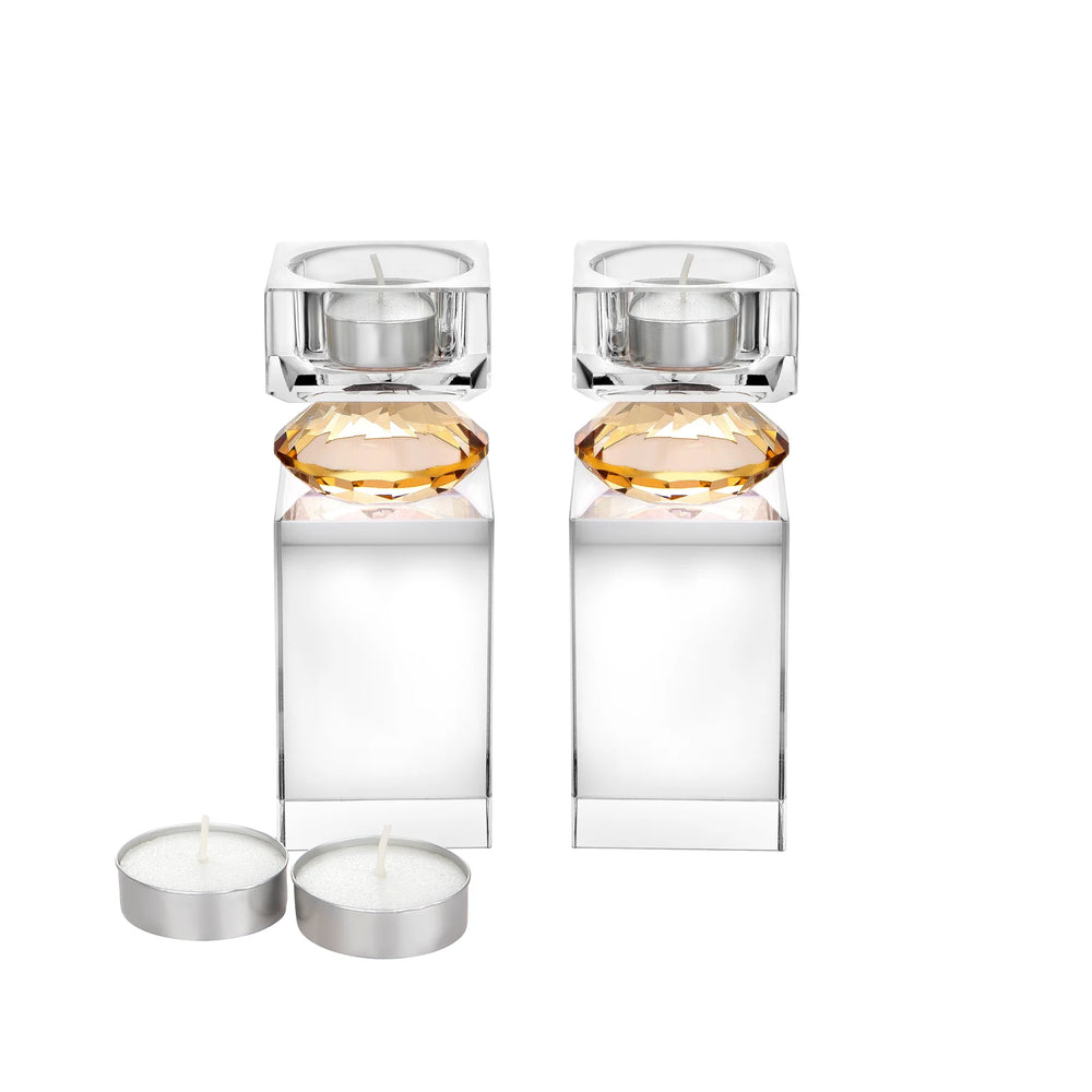 Vivience Tall Tea Light Candle Holders with Colored Diamond on Foot, Set/2