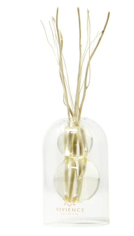 Vivience Clear Reed Diffuser With White Circular Inlay, "Cold Water" Scent