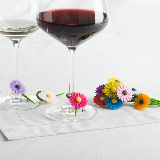 Trudeau Daisy Multi-Colored Silicone Wine and Stemware Charm, Set of 12