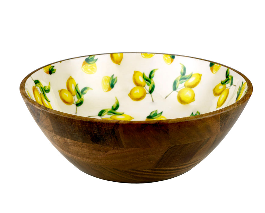 Godinger Wood Bowl 12 Inch Bowl with enamel patterned interior