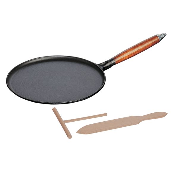 Staub 11 Inch Crepe Pan with Spreader and Spatula Matte Black