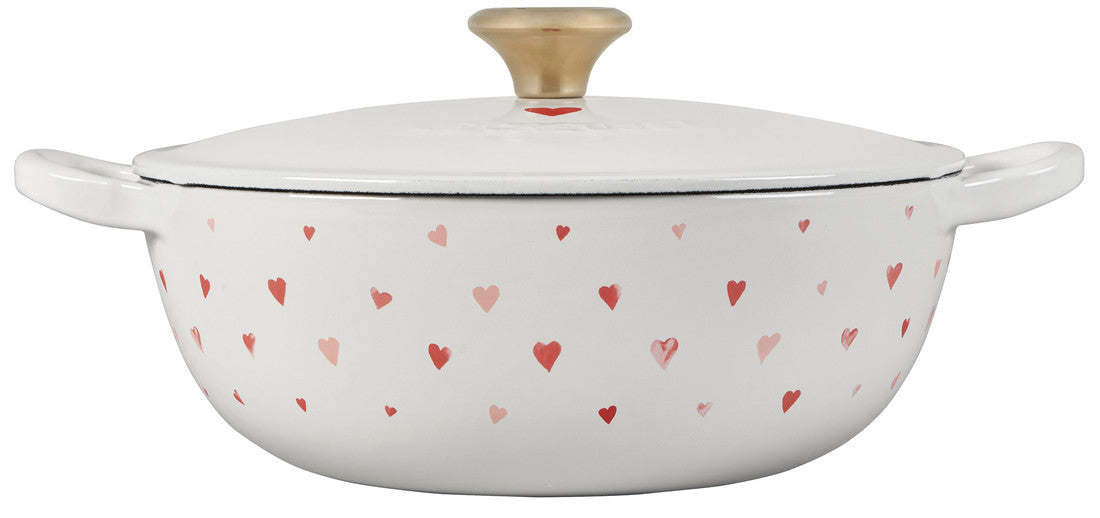 Le Creuset L' Amour Collection: Soup Pot, White w/ Heart Applique and Light Gold Knob