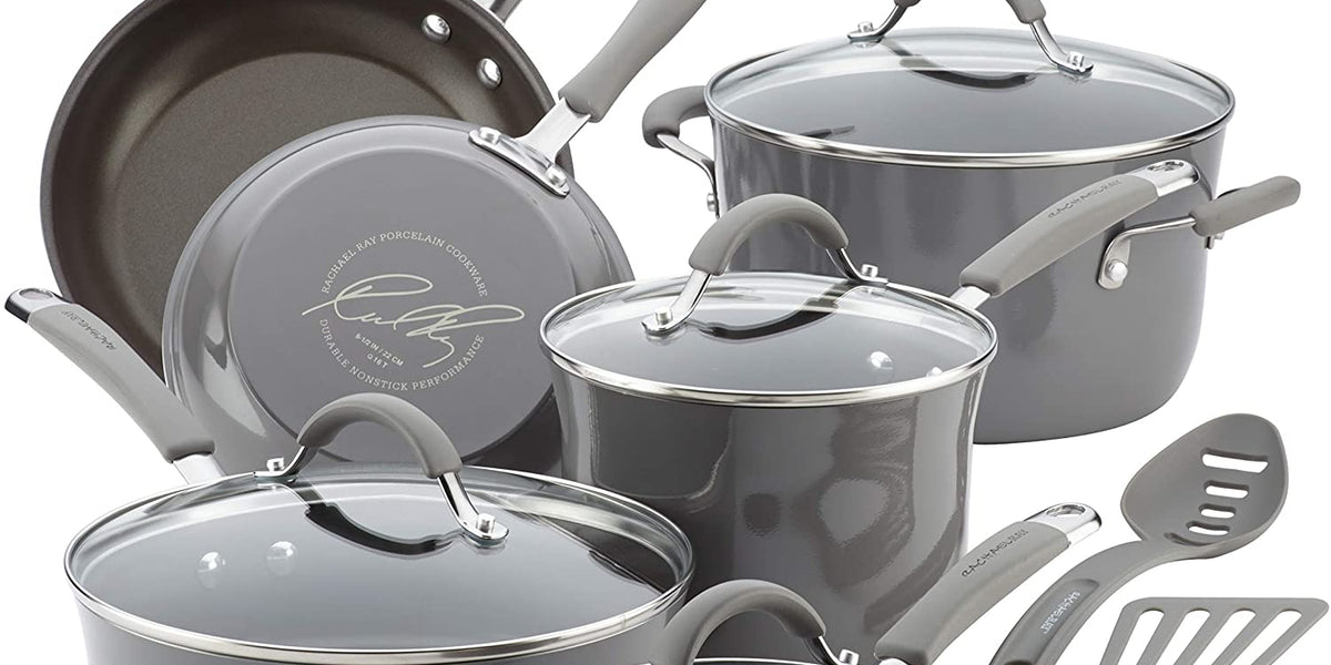 Rachael Ray Cucina Porcelain Enamel 10 Piece Nonstick Cookware Set - Sea Salt Gray