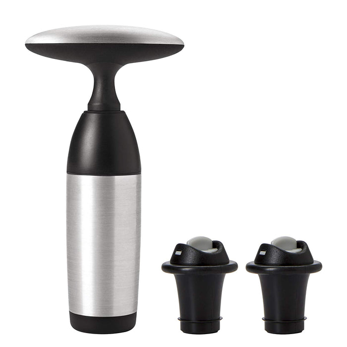 OXO Good Grips SteeL Vacuum Wine Preserver And 2 Stoppers