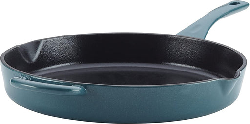 Ayesha Curry Home Cast Iron 12" Skillet w/pour spouts Twilight Teal Blue Metallic