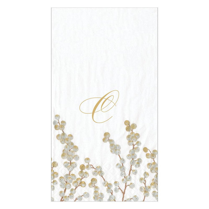 Caspari  Berry Branches Single Initial Paper Guest Towel Napkins - 15 Per Package