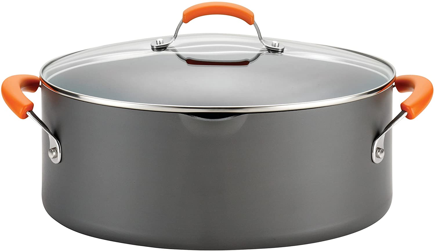 Rachael Ray Hard Anodized Orange Handles 8 Qt. Covered Oval Pasta Pot with Pour Spout