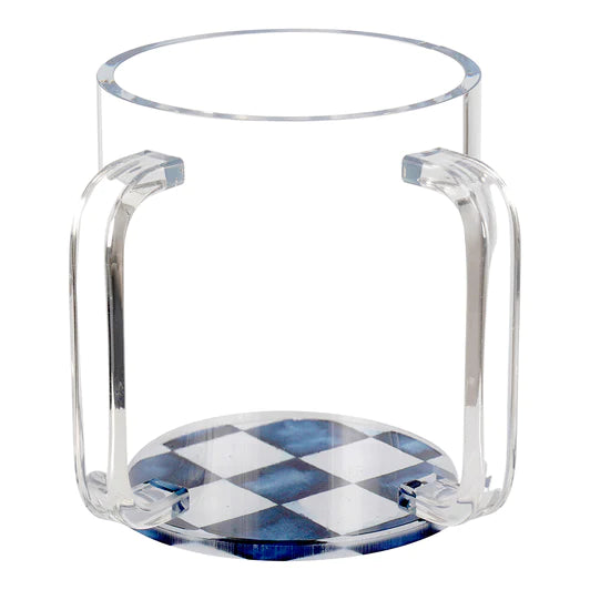 BT Shalom Lucite Wash Cup with Blue Checkered Painted Base