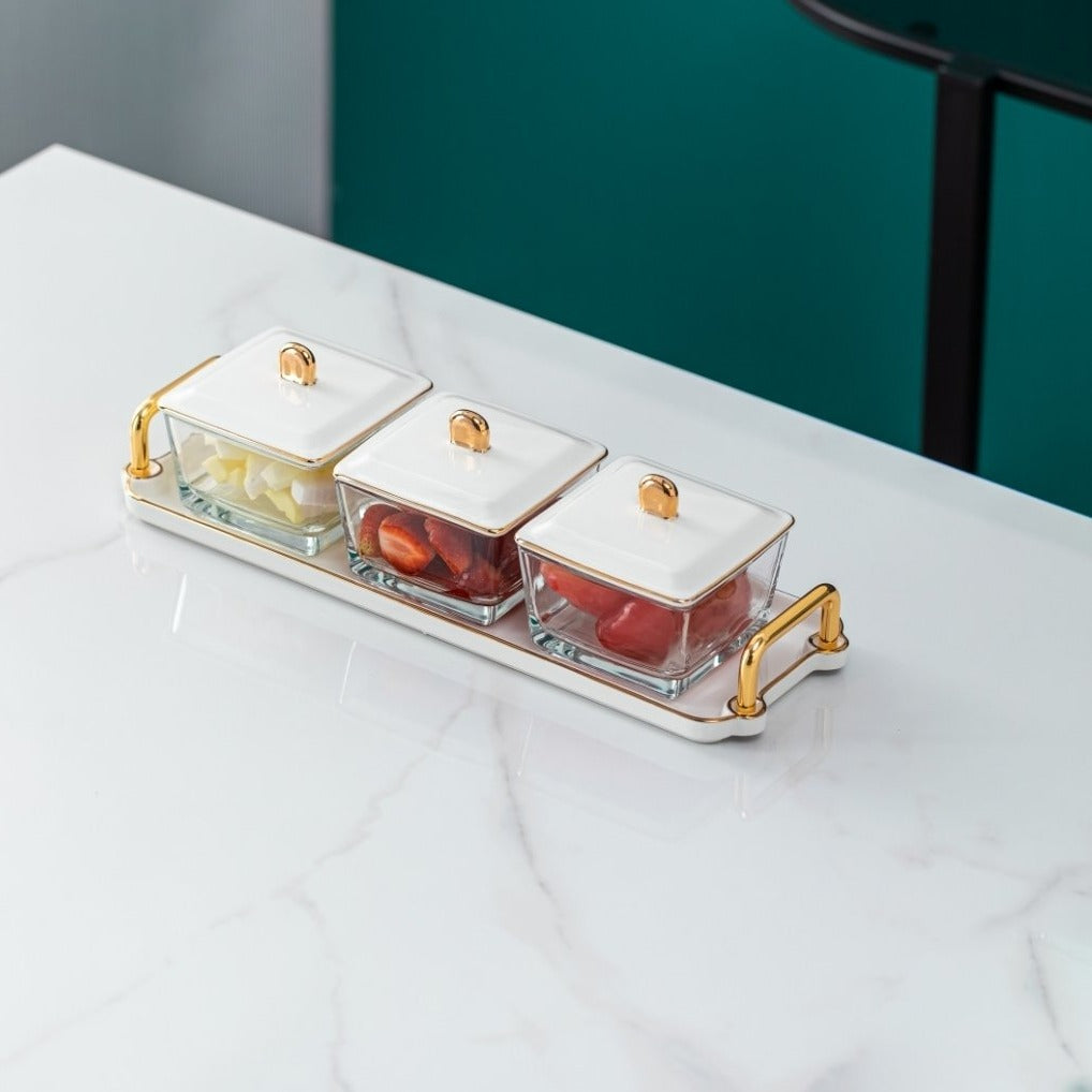 Aroma Blossom 3 Glass Bowls & Tray