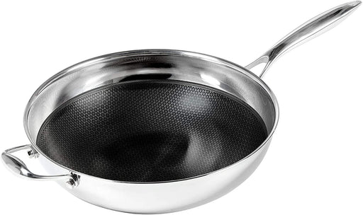 Black Cube Hybrid Stainless Steel Wok with Nonstick Coating and Helper Handle, 12.5 Inches