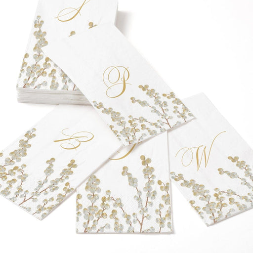 Caspari  Berry Branches Single Initial Paper Guest Towel Napkins - 15 Per Package