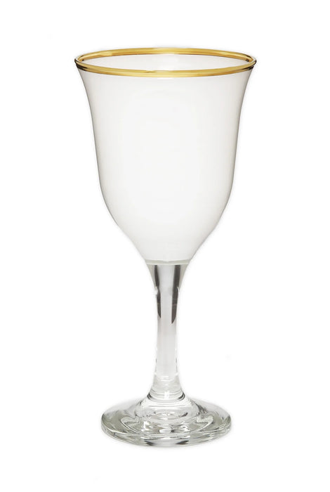 Classic Touch Water Glasses, White w/ Clear Stem & Gold Rim, Set/6