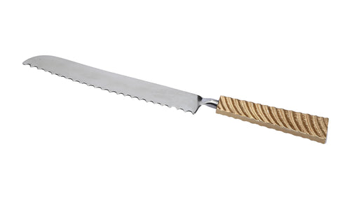 Classic Touch Serrated Challah Knife with Gold Wavy Handle