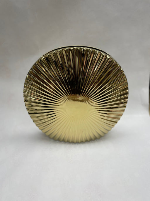 Classic Touch Porcelain Round Gold Vase Pleated Design
