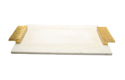 Classic Touch White Marble Challah Tray with Embossed Gold Handles