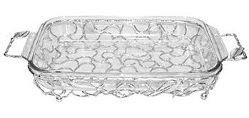 Classic Touch Silver Handled Pyrex Holder with Leaf Design and Pyrex Rectangular Dish