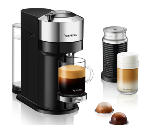 De'Longhi Nespresso Deluxe Vertuo Next Coffee & Espresso Machine w/Aeroccino Milk Frother Single-Serve, Chrome ENV120CAE