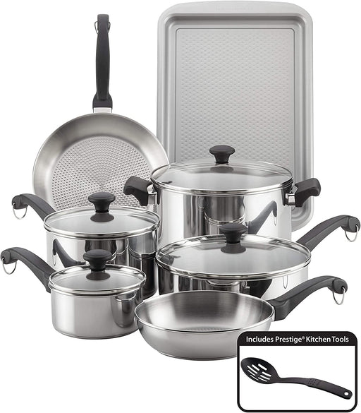 Farberware Classic Traditional Stainless Steel Cookware Pots and Pans Set, 12 Piece