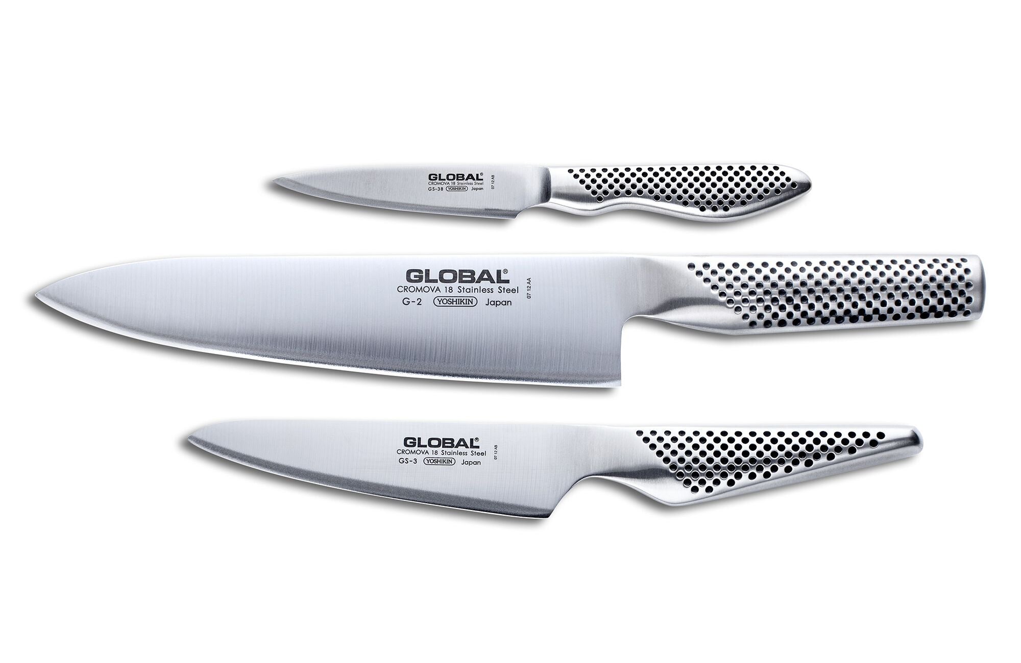Global G-2338 3 Piece Starter Set with Chef's, Utility and Paring Knife