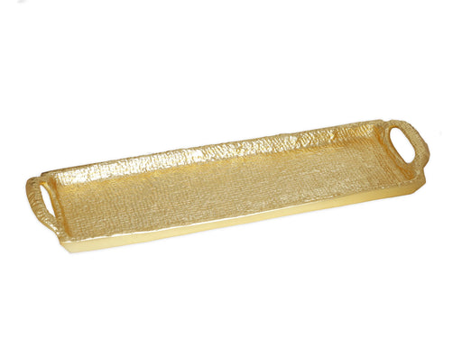 Classic Touch Textured Gold Oblong Tray with Handles 17.25 inches