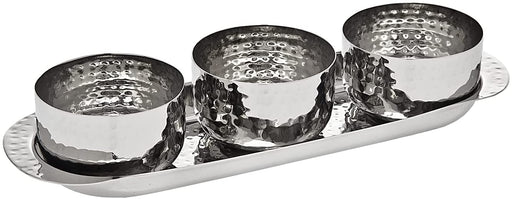Godinger Relish Bowl and Tray Condiment Dip Holder by Godinger Set of 3 -Mini Stainless Steel Hammered