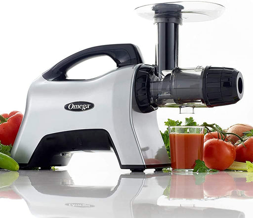 Omega NC1000HDS Juicer Extractor Nutrition System Creates Fruit Vegetable and Wheatgrass Juice Slow Masticating BPA-FREE with Quiet Motor and Reverse Easy to Clean, 200-Watt, Silver