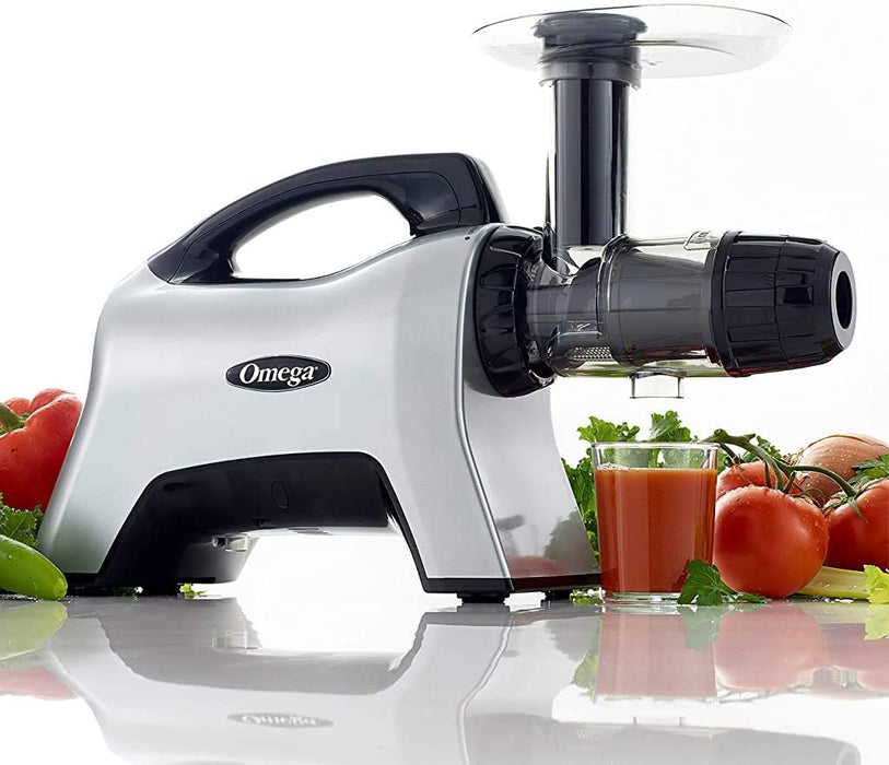 Omega NC1000HDS Juicer Extractor Nutrition System Creates Fruit Vegetable and Wheatgrass Juice Slow Masticating BPA-FREE with Quiet Motor and Reverse Easy to Clean, 200-Watt, Silver