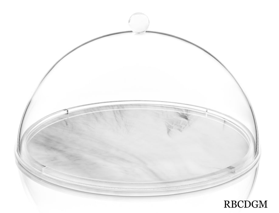 Lucite by Design Round Cake Dome and Grey Marble Base