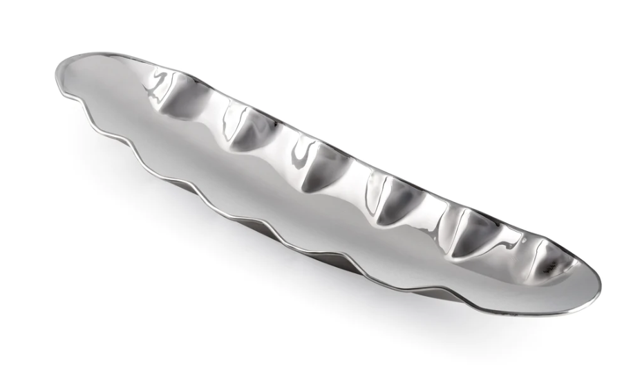 Classic Touch Stainless Steel Boat Dish With Wavy Edge
