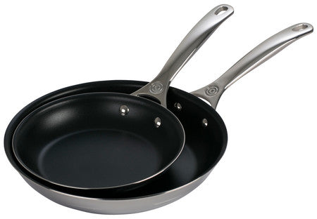 Le Creuset Stainless Steel Fry Pan 2 Piece Set (8 Inch  Nonstick Fry Pan & 10 Inch  Nonstick Fry Pan)