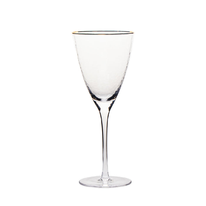 Vikko Decor - Gold Rim, Hammered Wine Glass, 11.5 Oz