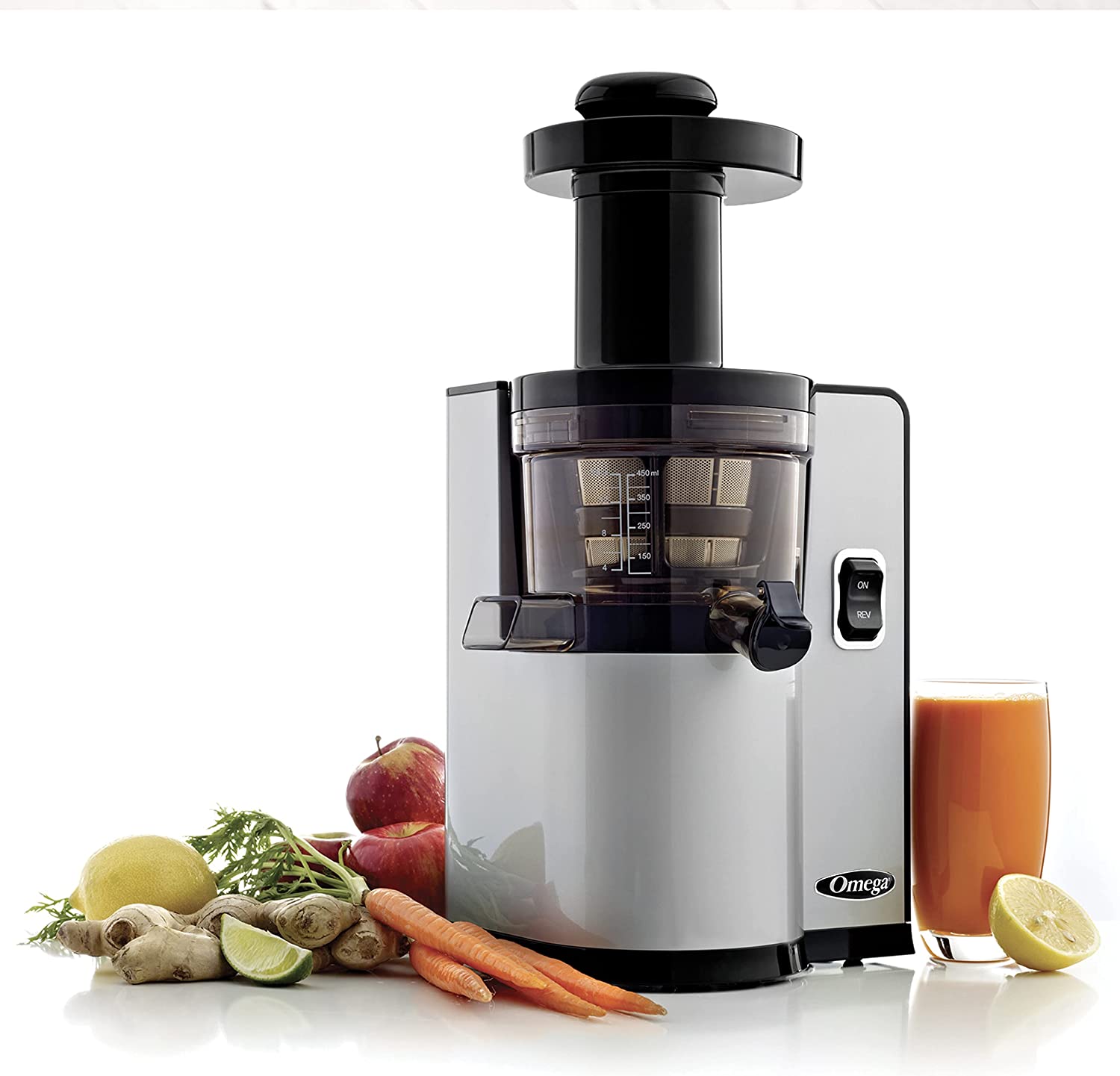Omega Vertical Juicer VSJ843QS, Masticating, Square Front, Silver